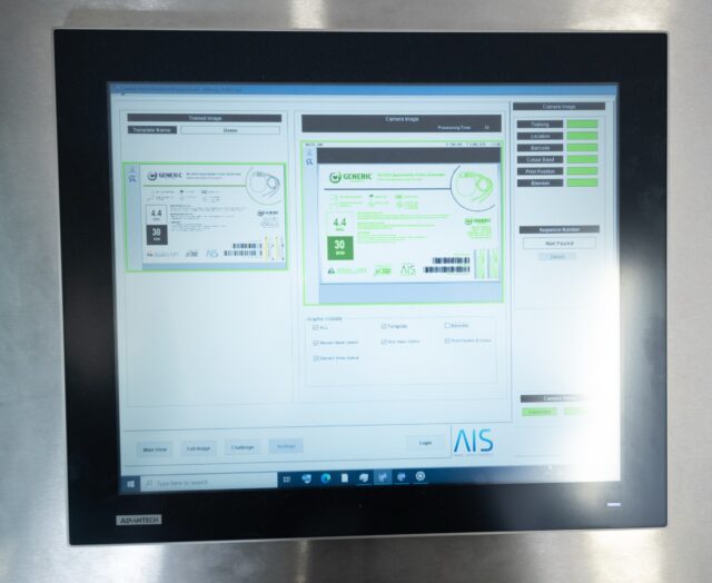 X350 Inspectra label vision inspection screen showing label being analyzed