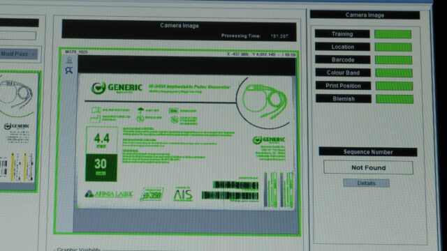 Inspected graphics, text, barcodes with file and print defects automatically detected