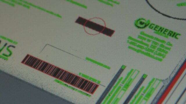 Inspection of printed label with defects and correct elements highlighted