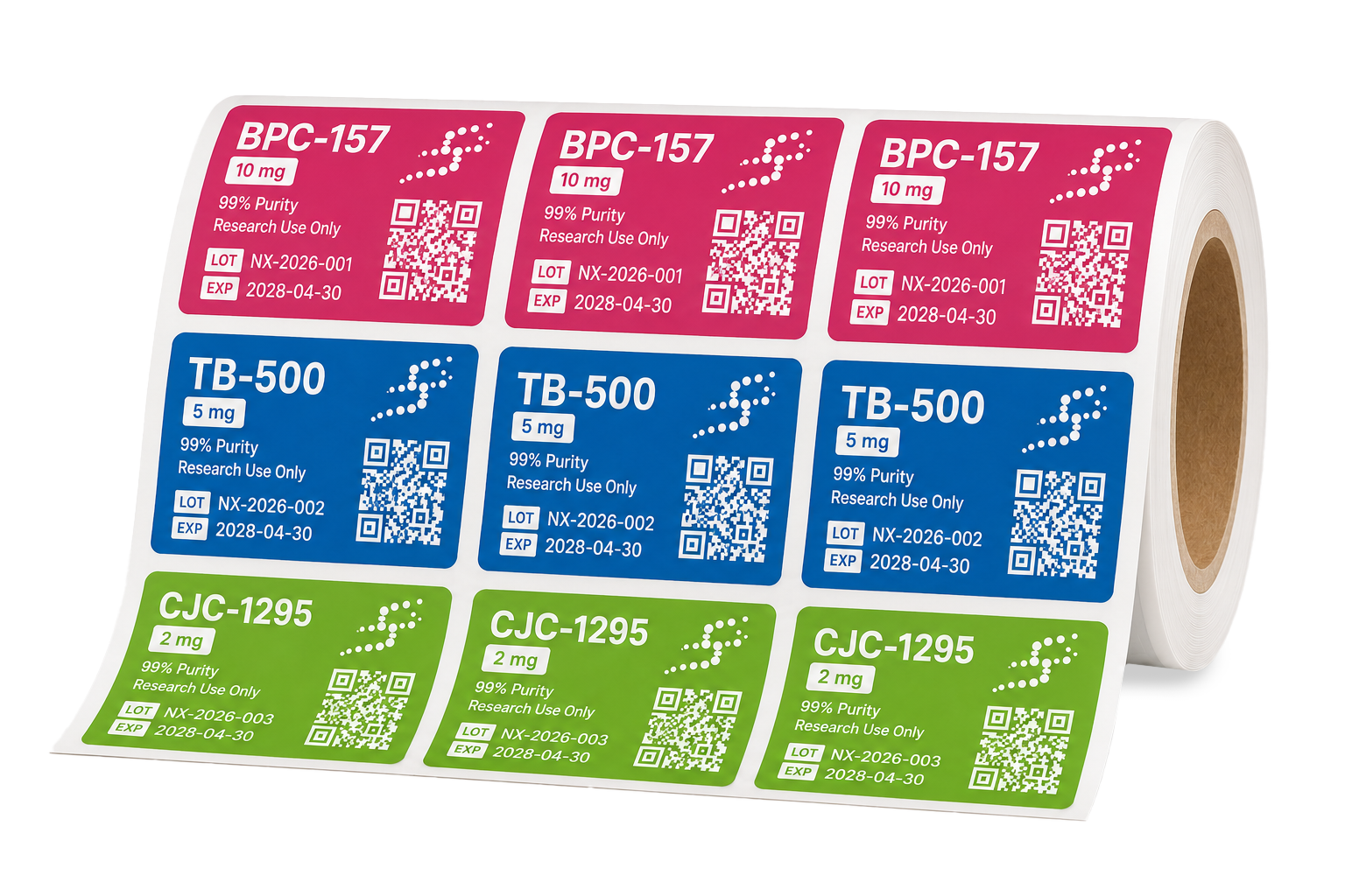 custom color label print roll peptide labels